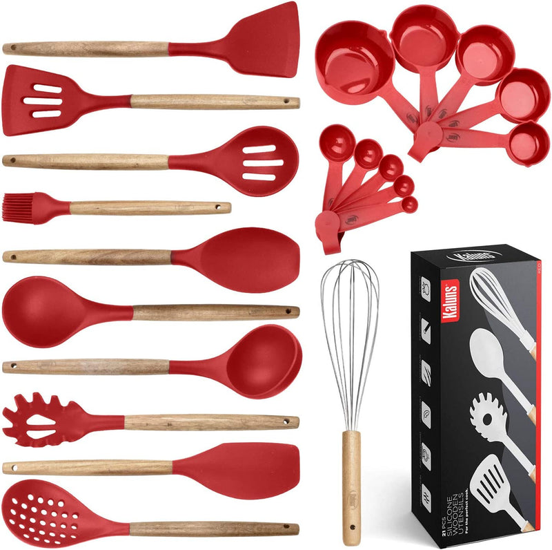Kitchen Utensils Set, 21 Wood and Silicone Cooking Utensil Set, Non-Stick and Heat Resistant Kitchen Utensil Set, Kitchen Tools Home & Garden > Kitchen & Dining > Kitchen Tools & Utensils Kaluns Red  