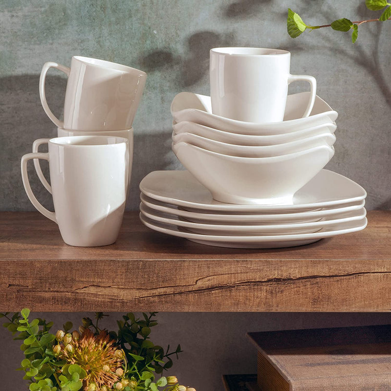 Gibson Home Amelia Court Porcelain Dinnerware Set, Service for 4 (12Pcs), White (Soft Square) Home & Garden > Kitchen & Dining > Tableware > Dinnerware Gibson Home   