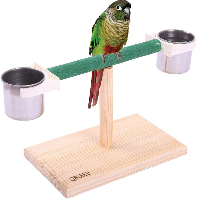 QBLEEV Bird Play Stands with Feeder Cups Dishes, Tabletop T Parrot Perch, Wood Bird Playstand Portable Training Playground, Bird Cage Toys for Small Cockatiels, Conures, Parakeets, Finch Animals & Pet Supplies > Pet Supplies > Bird Supplies QBLEEV bird t stand perch  