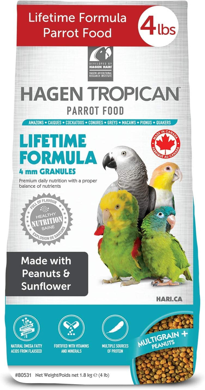 Hari Tropican Bird Food, Hagen Parrot Food with Peanuts & Sunflower Seeds, 4Mm Granules, Lifetime Formula, 4 Lb Bag