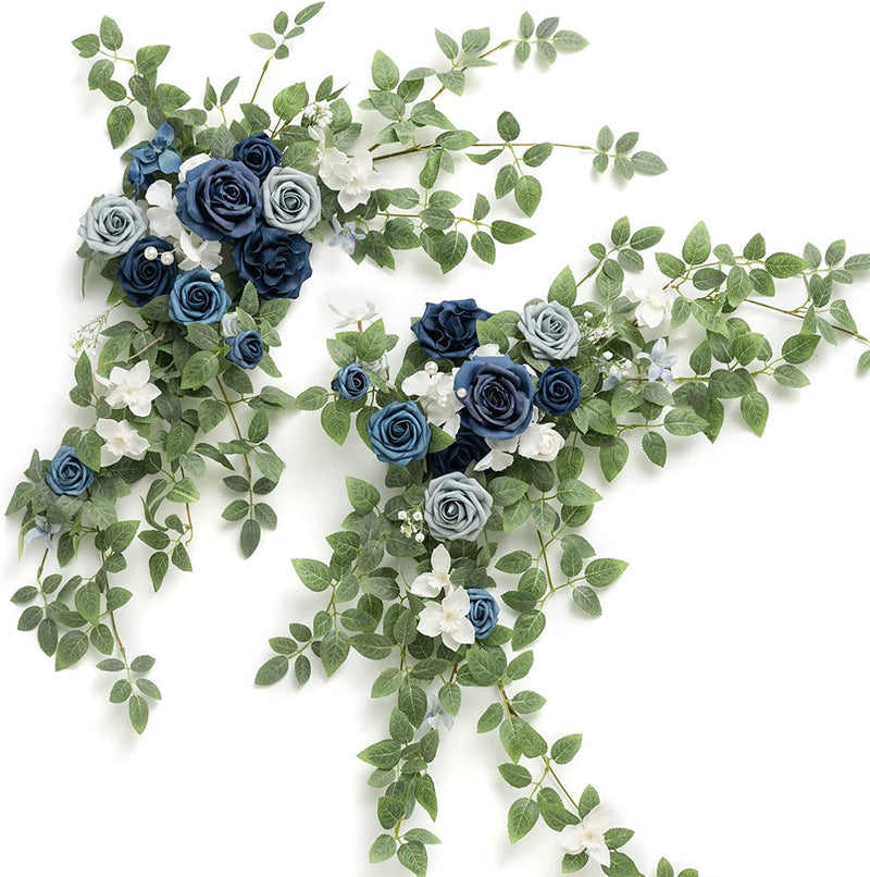 Ling'S Moment 2PCS Artificial Floral Swags Centerpieces, Wedding Flower Greenery Arrangements for Sweetheart/Head Table Decor Wedding Car Wall Window Arch Home Garden Decor | Rust & Sepia  Ling's Moment Dusty Blue  Navy  