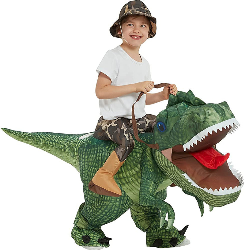 One Casa Inflatable Costume Dinosaur Riding T Rex Air Blow up Funny Party Halloween Costume for Kids  One Casa   