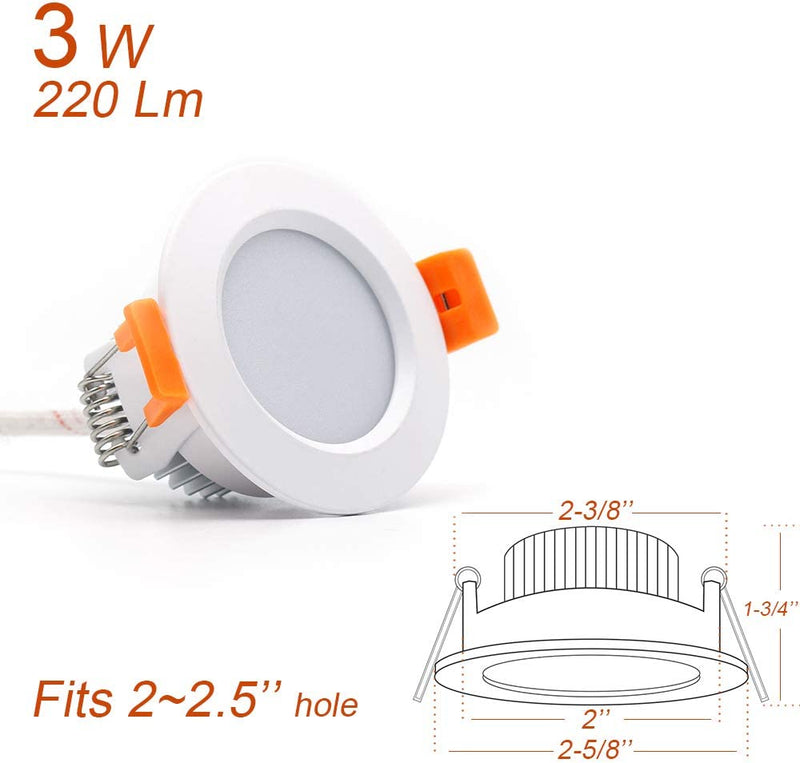 2 Inch Dimmable LED Recessed Lighting, 3W Retrofit Downlight, 3000K Warm White, CRI 80 with LED Driver, as AC 110V Ceiling Light Fixture for Living Room, Kitchen, Bedroom, Hallway, 4 Pack