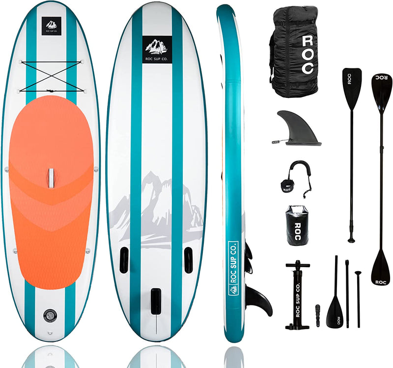 Roc Inflatable Stand up Paddle Boards with Premium SUP Paddle Board Accessories, Wide Stable Design, Non-Slip Comfort Deck for Youth & Adults Sporting Goods > Outdoor Recreation > Winter Sports & Activities Roc Sup Co Aqua  
