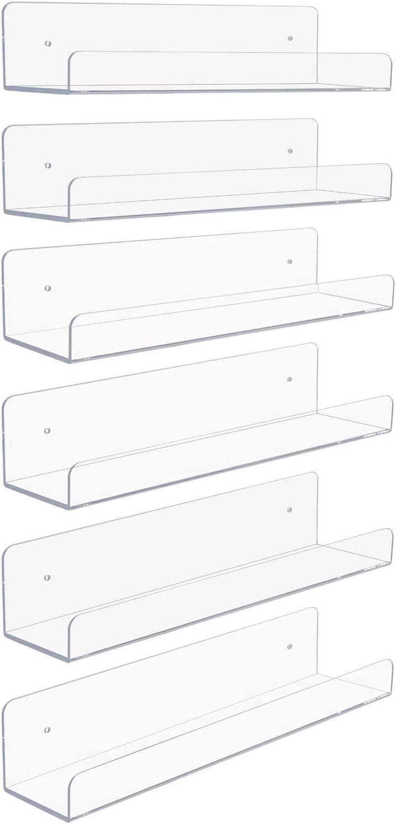 Sorbus Acrylic Wall Ledge Floating Shelf Rack Organizer, Invisible Display Style, for Books, Figurine, Picture Frame Storage, Wall Mounted Shelves for Home, Bathroom, Nail Salon, Spa Furniture > Shelving > Wall Shelves & Ledges Sorbus Pack of 6  