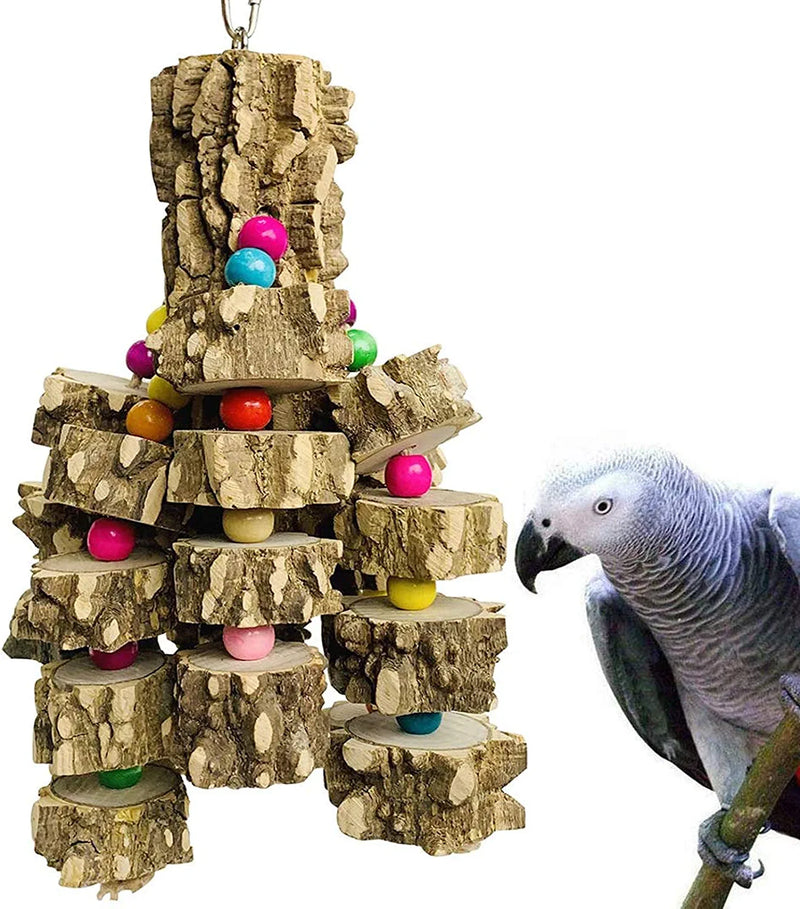 PINVNBY Large Parrot Toys Natural Wood Bird Chewing Toys Parakeet Cage Hammock Hanging Toy for African Grey Macaws Cockatoos Eclectus Parrot Birds