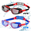 Kids Swim Goggles, 2 Packs Swimming Goggles for Kids Girls Boys and Child Age 4-16 Sporting Goods > Outdoor Recreation > Boating & Water Sports > Swimming > Swim Goggles & Masks COOLOO 02.black Red/Clear Lens&blue Red/Clear Lens  