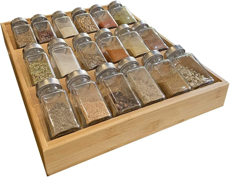 Simhoo Bamboo Spice Rack In-Drawer Kitchen Cabinet Spice 18 Bottle Holder Tray for Storage/Organizer 3-Tier Insert Home & Garden > Decor > Decorative Jars Simhoo Large  