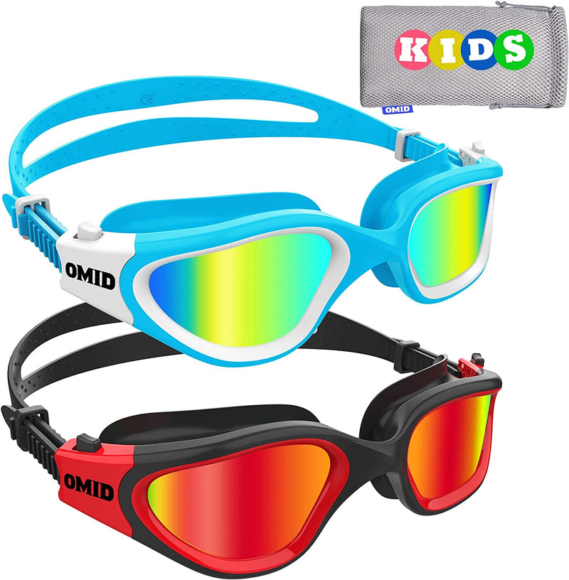 Kids Swim Goggles, OMID 2 Packs Comfortable Polarized Swimming Goggles Age 6-14 Sporting Goods > Outdoor Recreation > Boating & Water Sports > Swimming > Swim Goggles & Masks OMID Polarized Black Red + Polarized Blue Gold  