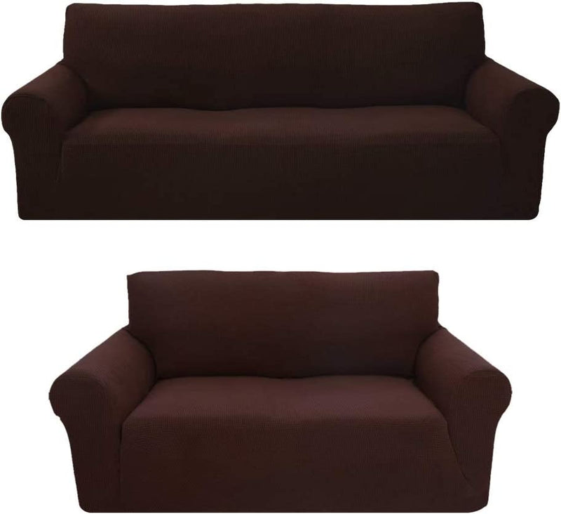 Sapphire Home 3-Piece Brushed Premium Slipcover Set for Sofa Loveseat Couch Arm Chair, Form Fit Stretch, Wrinkle Free, Furniture Protector Set for 3/2/1 Cushion, Polyester Spandex, 3Pc, Brushed, Brown Home & Garden > Decor > Chair & Sofa Cushions Sapphire Home Coffee 2pc set (Sofa, Love) 