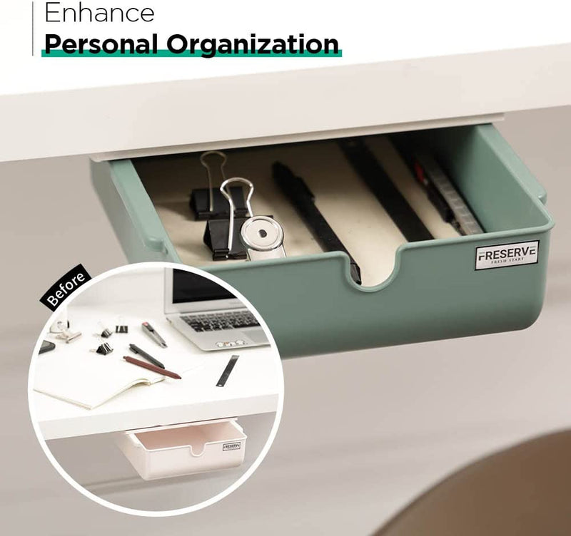 Freserve Self-Adhesive Green under Desk Drawer Organizer with Pull Slide Out Mount Rails and Strong Mounting Tape, Home, Kitchen, and Office Storage for Supplies, Accessories and Personal Items Home & Garden > Household Supplies > Storage & Organization FRESERVE FRESH START   