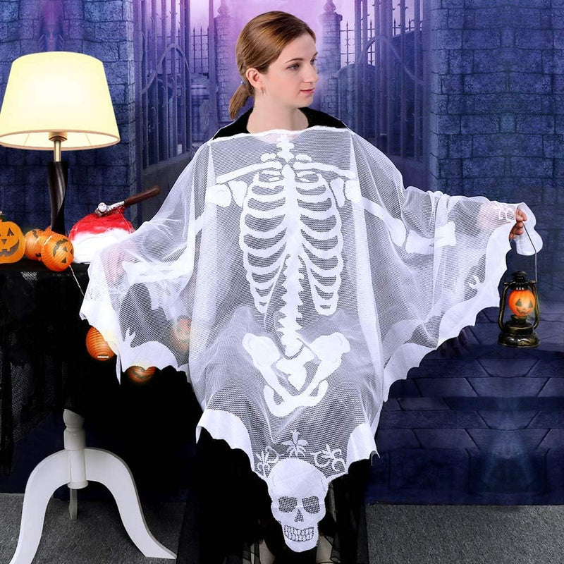 Ourwarm White Lace Skeleton Poncho, Halloween Poncho Halloween Costumes for Women, Day of the Dead Costume 60 X 60 Inch  OurWarm   