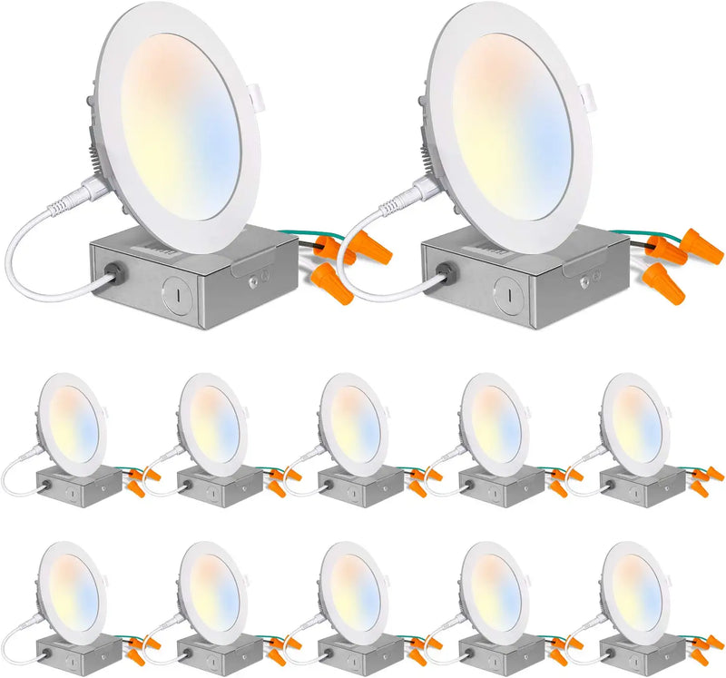 Hykolity 12 Pack 6 Inch 5CCT Ultra-Thin LED Recessed Ceiling Light with Junction Box, 2700K/3000K/3500K/4000K/5000K Selectable, CRI90, 14W=100W, 1100Lm, Dimmable Recessed Lights, Can-Killer Downlight Home & Garden > Lighting > Flood & Spot Lights hykolity 2700k/3000k/3500k/4000k/5000k- 5cct 4 Inch | 12 Pack 