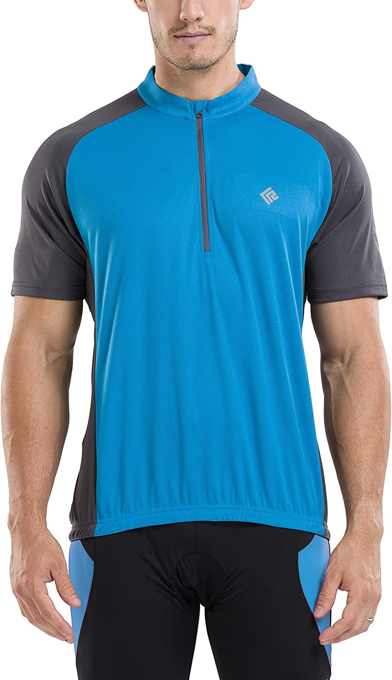 KORAMAN Men'S Reflective Short Sleeve Cycling Jersey with Zipper Pocket Quick-Dry Breathable Biking Shirt