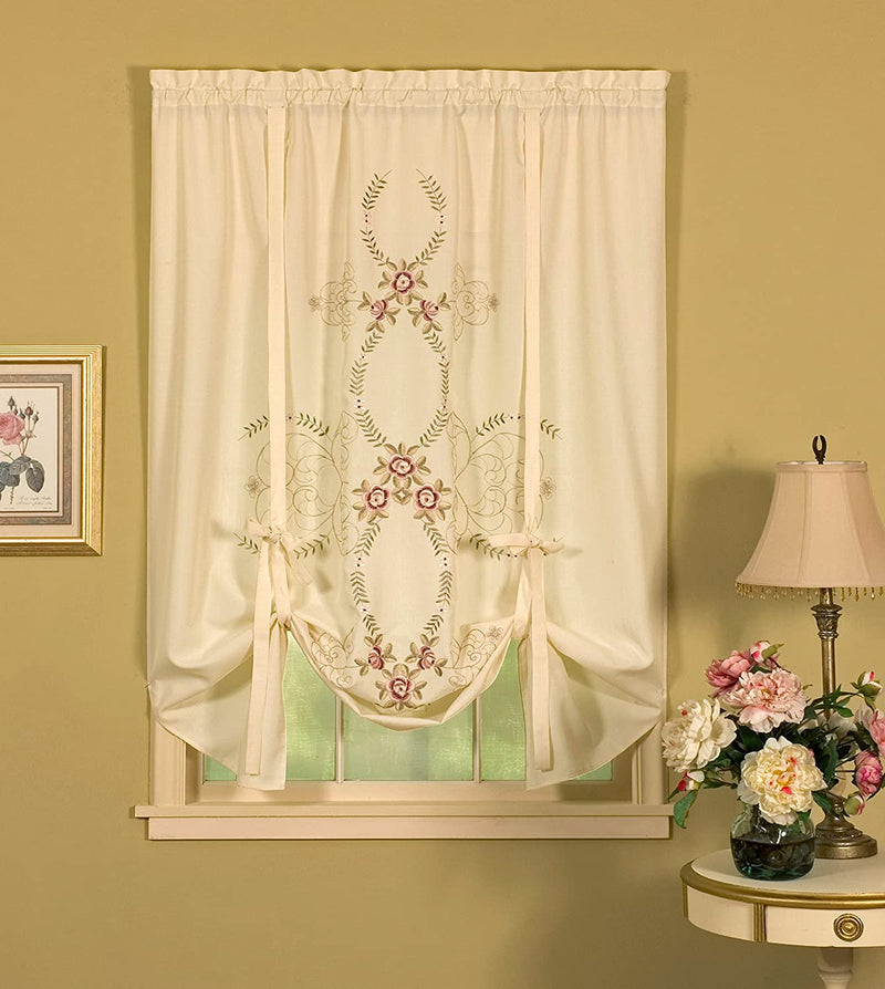 Today'S Curtain Verona Reverse Embroidery Tie-Up Shade, 63", Ecru/Rose Home & Garden > Decor > Window Treatments > Curtains & Drapes Today's Curtain Ecru/Rose Tie-Up Shade 