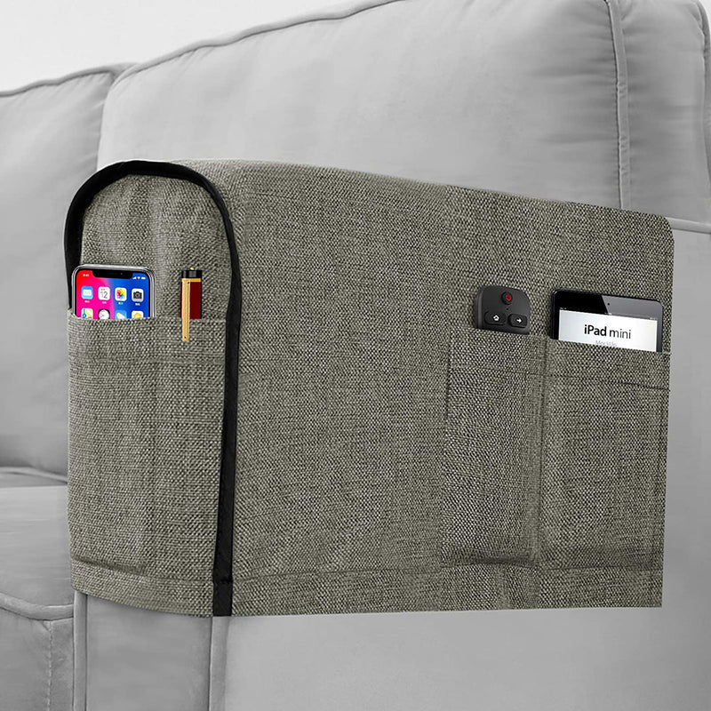 Joywell Linen Armrest Covers for Living Room Anti-Slip Sofa Arm Protector for Dogs, Cats, Pets Armchair Slipcover for Recliner with 4 Pockets for TV Remote Control, Phone, Set of 2, Black Home & Garden > Decor > Chair & Sofa Cushions Joywell Light Gray 6 inch width 