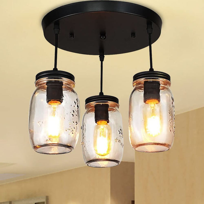 LMSOD Kitchen Island Light,3 Lights Adjustable Pendant Lighting,Glass Mason Jar Hanging Lamp Home & Garden > Lighting > Lighting Fixtures LMSOD   