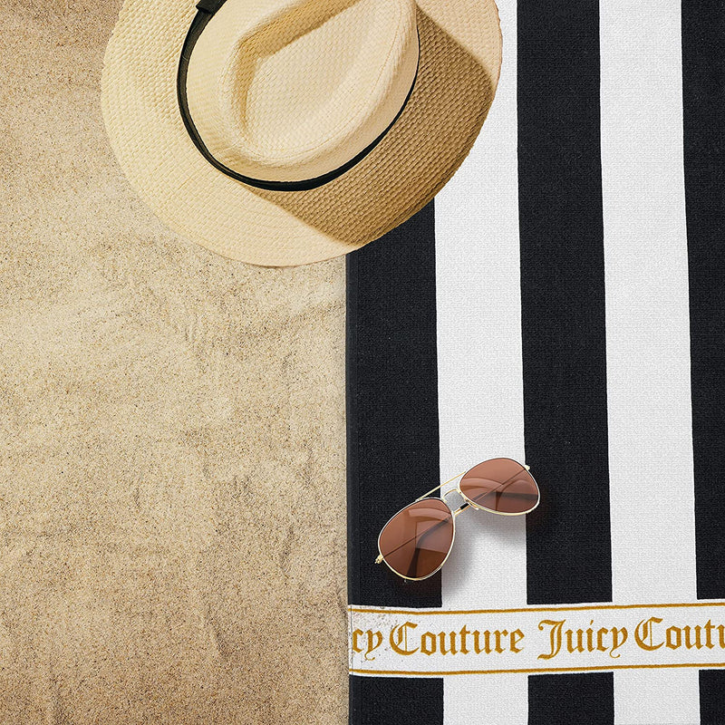 Juicy Couture 100% Cotton Extra Large Beach Towels Oversized Clearance, Pool Towels, Bath Towels - Lightweight & Quick Dry Towels - 36 In. X 68 in (1 Pack) - Black/White Adults Cabana Striped Towels Home & Garden > Linens & Bedding > Towels Creative Home Ideas   