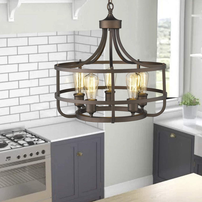 Zeyu 5-Light Industrial round Chandelier, 20 Inch Farmhouse Kitchen Pendant Light for Dining Room, Oil Rubbed Bronze Finish, 9808-5P ORB Home & Garden > Lighting > Lighting Fixtures > Chandeliers zeyu   