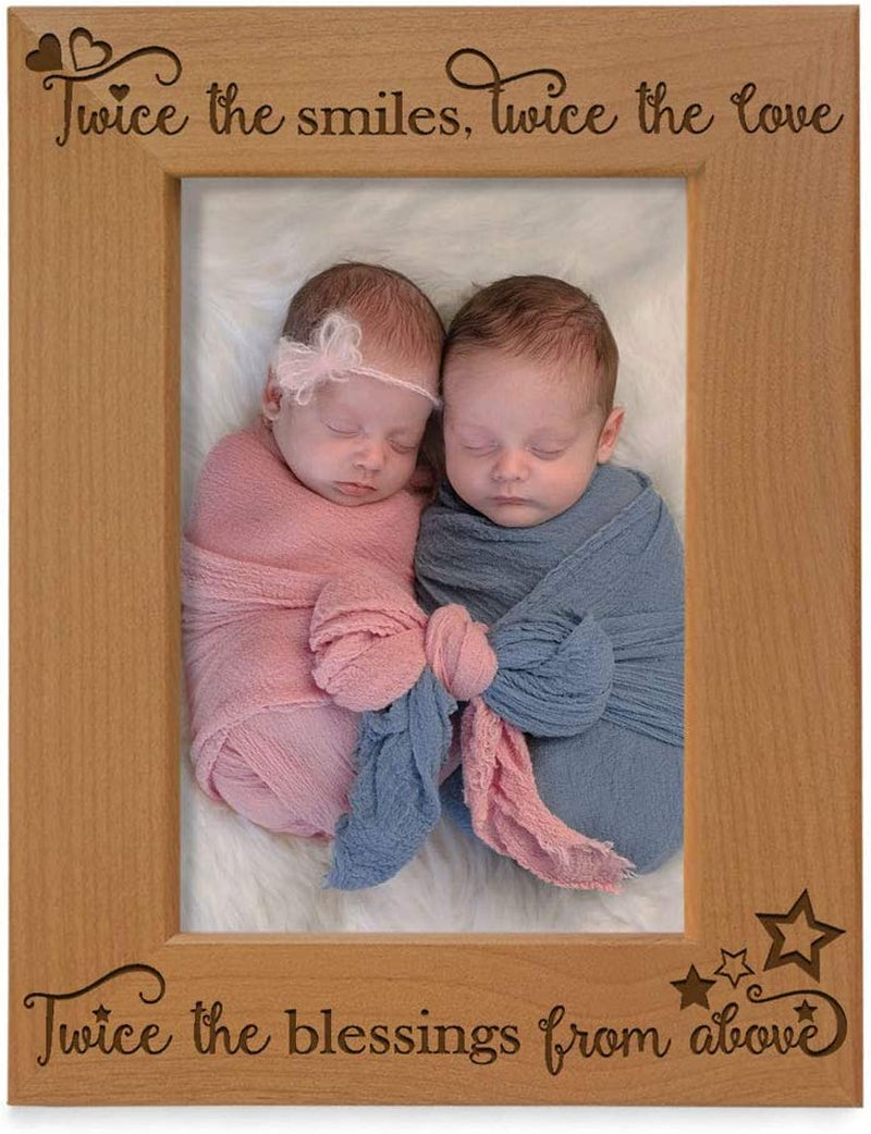 KATE POSH - Twice the Smiles, Twice the Love, Twice the Blessings from above - Engraved Natural Wood Picture Frame - Twins Photo Frame, Twins Gifts for Babies, Twins Gifts for Mom (4X6-Horizontal) Home & Garden > Decor > Picture Frames KATE POSH 4x6-Vertical  