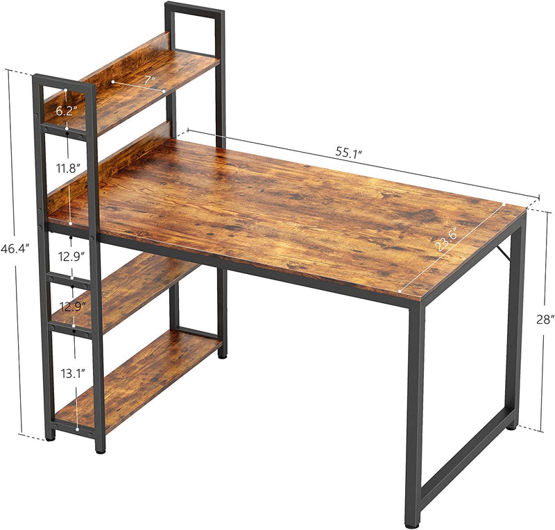 Cubicubi Computer Desk 55 Inch with Storage Shelves Study Writing Table for Home Office,Modern Simple Style, Rustic Brown Home & Garden > Household Supplies > Storage & Organization CubiCubi   