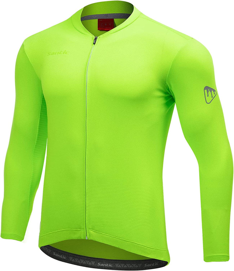 Santic Men'S Cycling Jersey Long Sleeve UV Sun Protection UPF 50+ Reflective Full Zipper Biking Jersey Shirts with Pockets Sporting Goods > Outdoor Recreation > Cycling > Cycling Apparel & Accessories Santic Green-178 XX-Large 