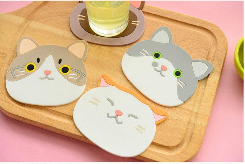 Pack of 6 Cute Cat Cup Coasters Mats Cat Cup Pad Multifuntional