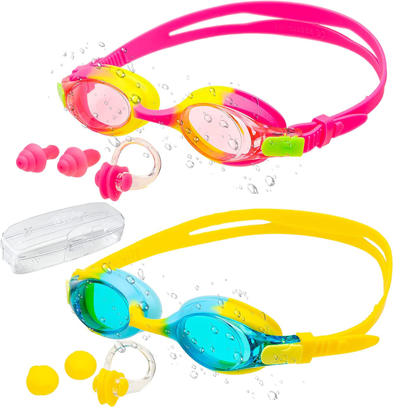 SLOOSH Kids Swim Goggles (2 Pack), Swimming Goggles No Leaking Wide View Anti-Fog Anti-Uv for Boys & Girls Teens Sporting Goods > Outdoor Recreation > Boating & Water Sports > Swimming > Swim Goggles & Masks Sloosh Yellow & Pink  