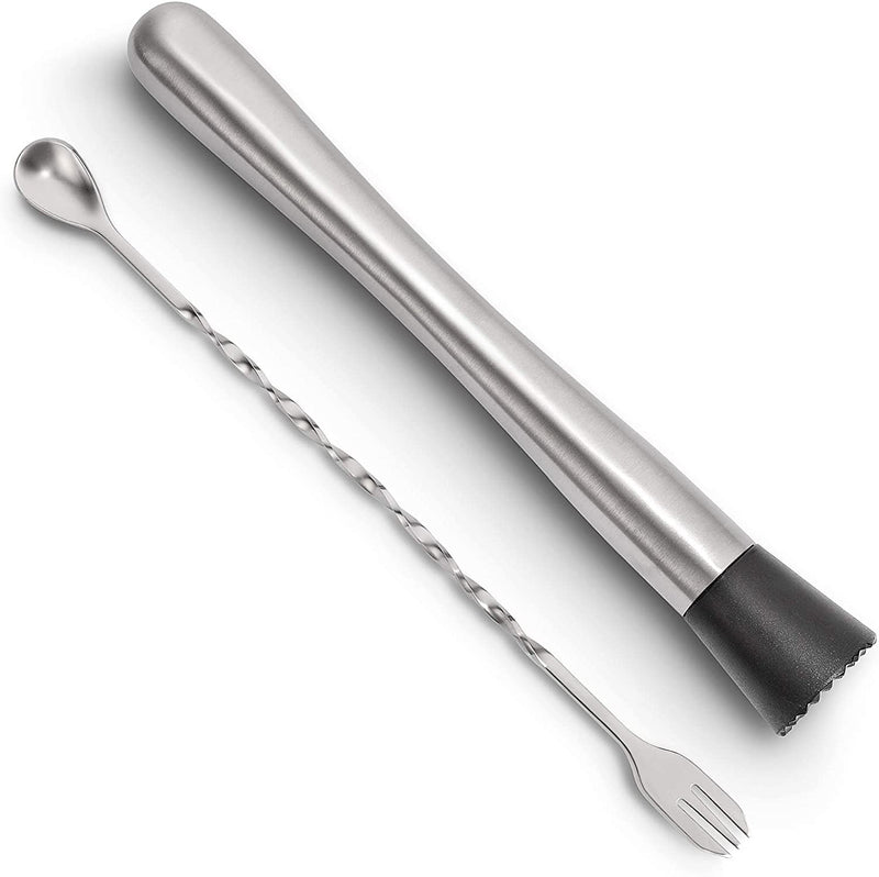 Hiware 10 Inch Stainless Steel Cocktail Muddler and Mixing Spoon Home Bar Tool Set - Create Delicious Mojitos and Other Fruit Based Drinks Home & Garden > Kitchen & Dining > Barware Hiware   