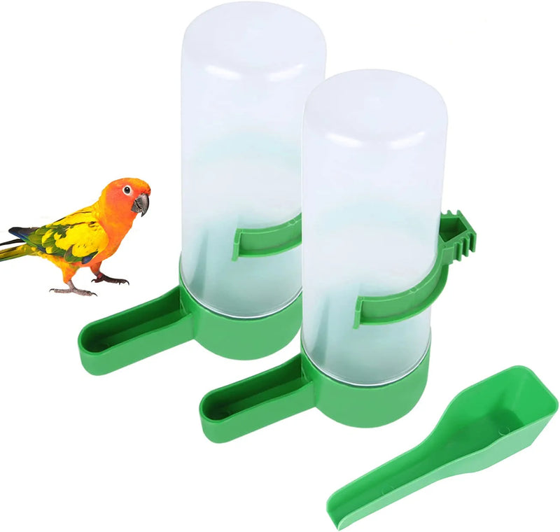 Qx-Pet Supplies 2Pcs Automatic Bird Feeder Bird Waterer & Feeder Parakeet Hanging Food Dispenser Bird Cage Accessories for Parrots Budgie, Cockatiel, Lovebirds (60 Ml / 2.03 Oz)