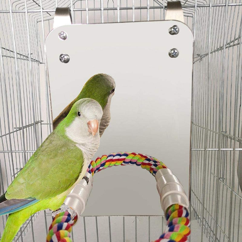 Bird Stand Perch with Mirror, Bird Cotton Rope Stand Swing Parrot Cage Toys for Parrot Budgies Parakeet Cockatiel Conure Finch Lovebird(