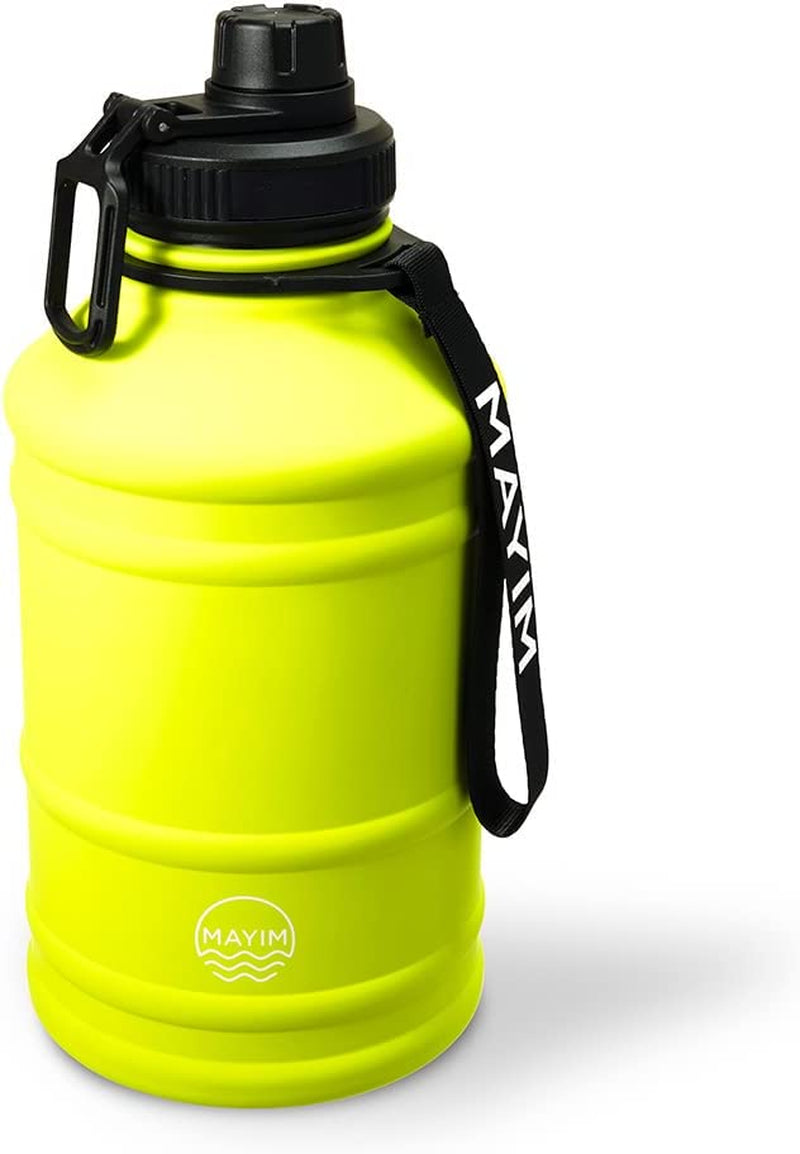 Mayim Stainless Steel Reusable Large Water Bottle Jug | for Sports, Gym, Camping & Outdoors | 2.2L/ 74Oz/ Half Gallon | Premium Collection | Single Walled | Chug Lid | Carry Handle & Strap (Blue) Sporting Goods > Outdoor Recreation > Winter Sports & Activities Mayim Yellow  