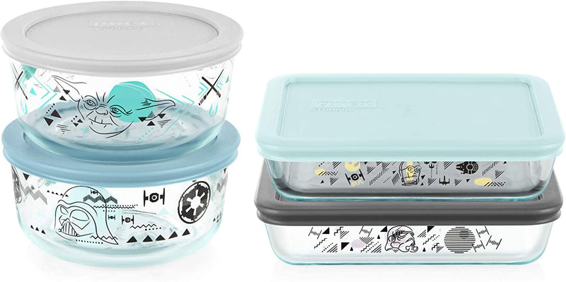 Pyrex 8-Pc Glass Food Storage Container Set, 4-Cup & 3-Cup Decorated round and Rectangle Meal Prep Containers, Non-Toxic, Bpa-Free Lids, Colorful, Disney'S Star Wars Home & Garden > Household Supplies > Storage & Organization Pyrex Star Wars - Pastels  