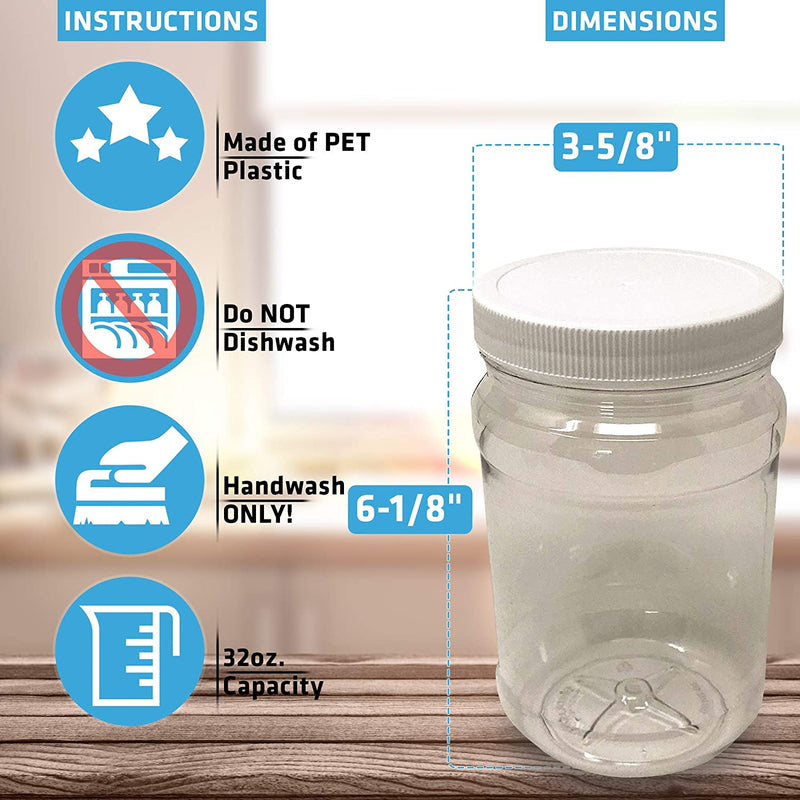 CSBD 32 Oz Clear Plastic Mason Jars with Ribbed Liner Screw on Lids, Wide Mouth, ECO, BPA Free, PET Plastic, Made in USA, Bulk Storage Containers, 4 Pack (32 Ounces) Home & Garden > Decor > Decorative Jars CSBD   