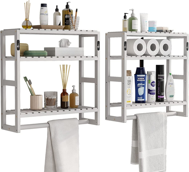Galood Bathroom Shelves for Storage 2 Pack Black Adjustable 3 Tiers Plant Shelf over the Toilet Storage with Hanging Rod Home & Garden > Household Supplies > Storage & Organization Galood White-pack of 2  