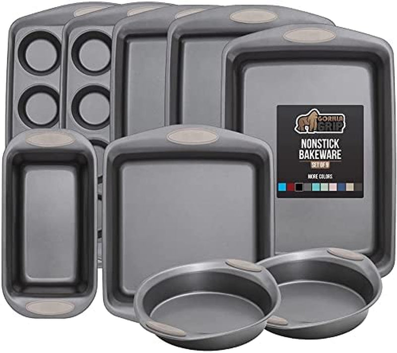 Gorilla Grip Nonstick, Heavy Duty, Carbon Steel Bakeware Sets, 4 Piece Kitchen Baking Set, Rust Resistant, Silicone Handles, 2 Large Cookie Sheets, 1 Roasting Pan and 1 Bread Loaf Pan, Turquoise Home & Garden > Kitchen & Dining > Cookware & Bakeware Hills Point Industries, LLC Almond Bakeware Sets Set of 9
