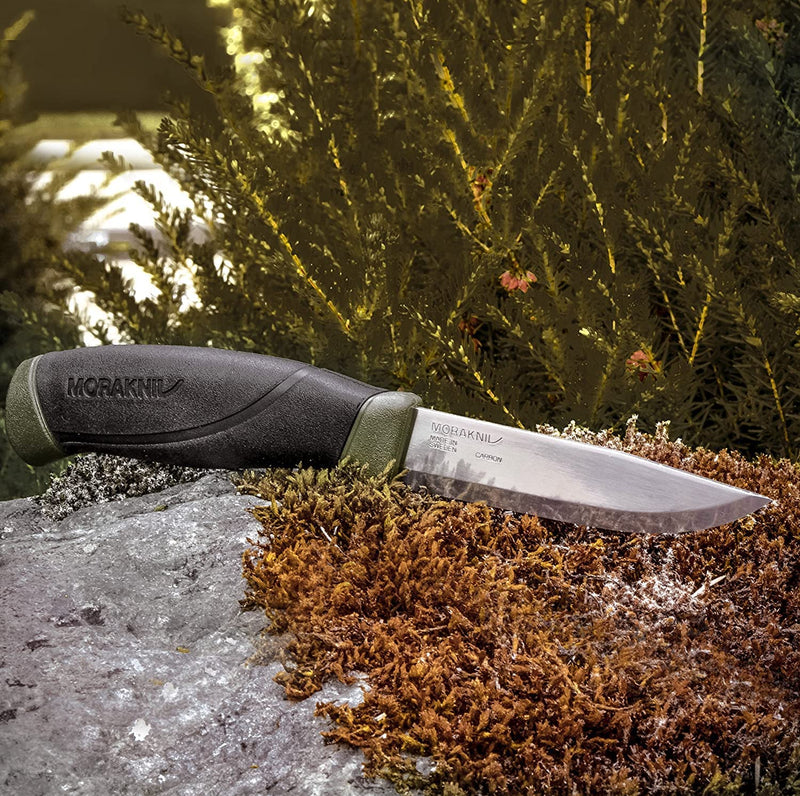 Morakniv Companion Carbon Steel Fixed-Blade Knife with Sheath, 4.1 Inch, Military Green