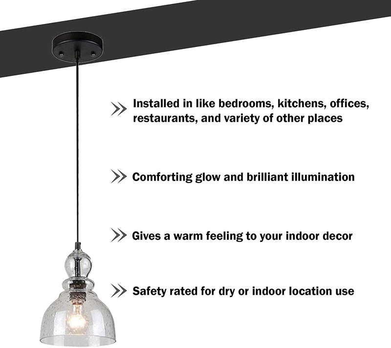 Ciata Lighting Farmhouse Pendant Lights for Kitchen Island in Oil Rubbed Bronze Hanging Light Fixture with Hand-Blown Clear Seeded Glass (2 Pack)