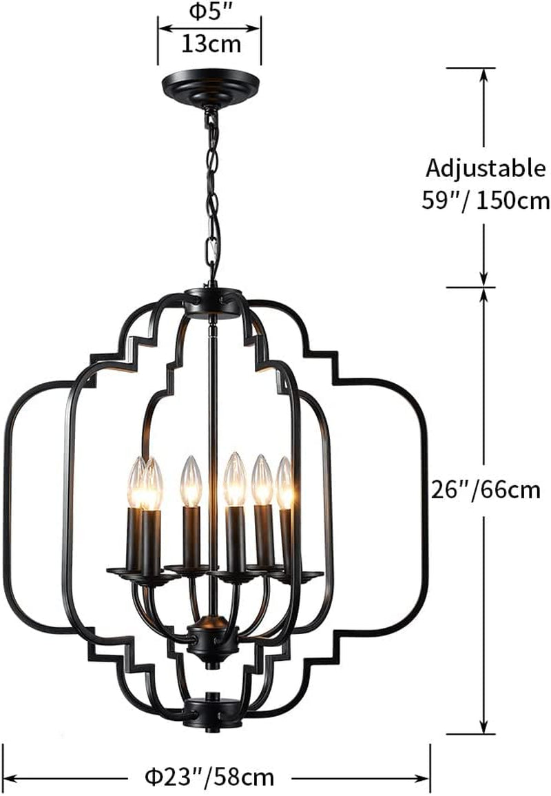 Saint Mossi Black Farmhouse Chandelier with 6 Lights,Lantern Metal Pendant Lighting for Dining Room,Living Room,Kitchen,Foyer,W23 X H26 with Adjustable Chain Home & Garden > Lighting > Lighting Fixtures > Chandeliers Saint Home   