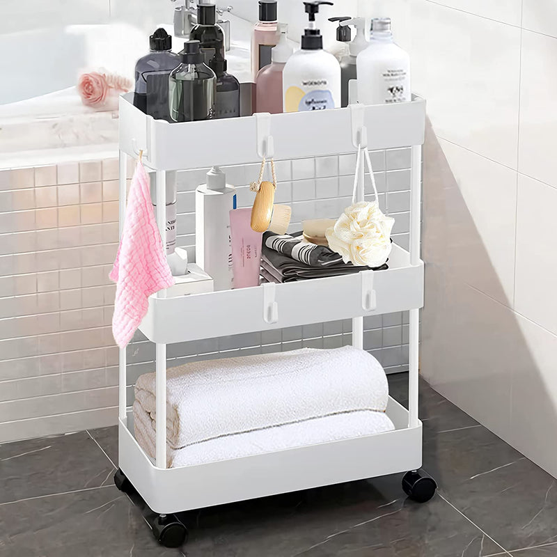 Neholef Slim Storage Cart,4 Tier Utility Rolling Cart with Wheels,Kitchen Laundry Room Bathroom Organization Mobile Shelving Unit Cart,Slide Out Storage Organizer Cart for Narrow Places Home & Garden > Household Supplies > Storage & Organization Neholef 3tier White 7.1in  