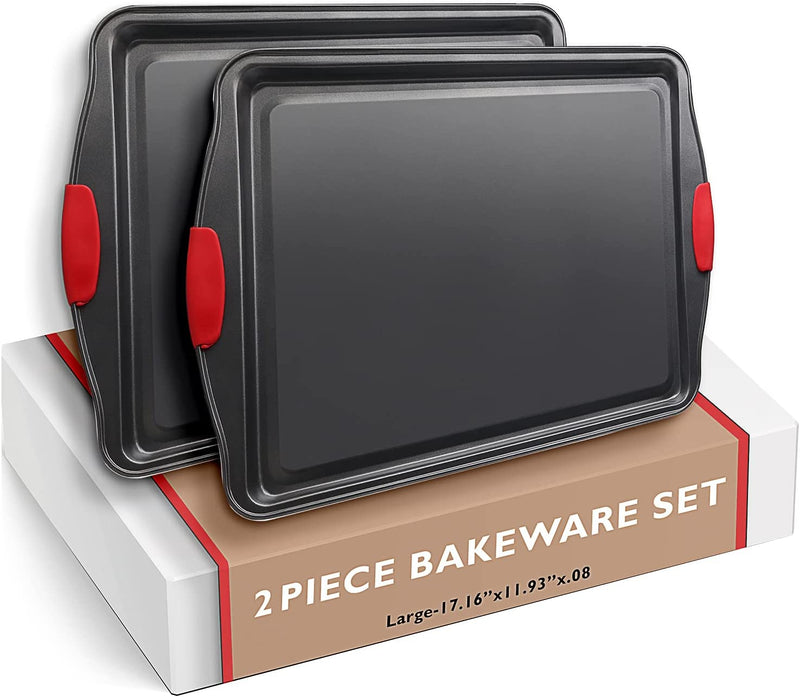 Eatex Nonstick Bakeware Sets with Baking Pans Set, 15 Piece Baking Set with Muffin Pan, Cake Pan & Cookie Sheets for Baking Nonstick Set, Steel Baking Sheets for Oven with Kitchen Utensils Set - Brown Home & Garden > Kitchen & Dining > Cookware & Bakeware EATEX Black 2 Large Cookie Sheets 