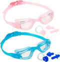 SLOOSH Kids Swim Goggles (2 Pack), Swimming Goggles No Leaking Wide View Anti-Fog Anti-Uv for Boys & Girls Teens Sporting Goods > Outdoor Recreation > Boating & Water Sports > Swimming > Swim Goggles & Masks Sloosh Light Blue & Pink  