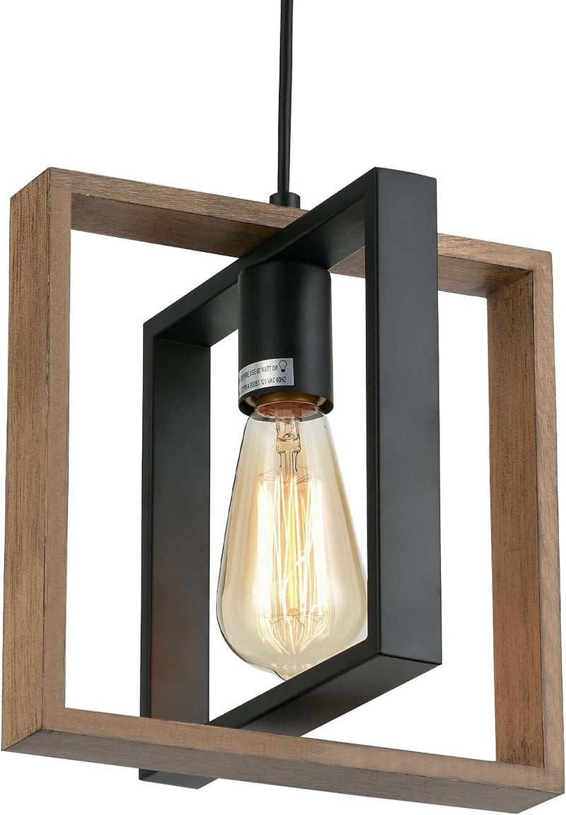 Farmhouse Small Pendant Light Fixture,Kitchen Island Hanging Lamp with Cord, Black+Gold Finish, Wood Frame Chandelier for Hallway Entryway Closet Bedroom,9.5 Inch,E26. Home & Garden > Lighting > Lighting Fixtures ANJULL Wood  