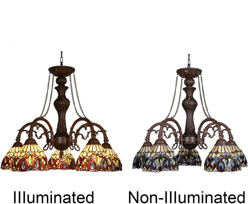 Capulina Tiffany Chandeliers 5-Light X7 Stained Glass Shade Antique Style Pendant Light for Dining Room Foyer Kitchen