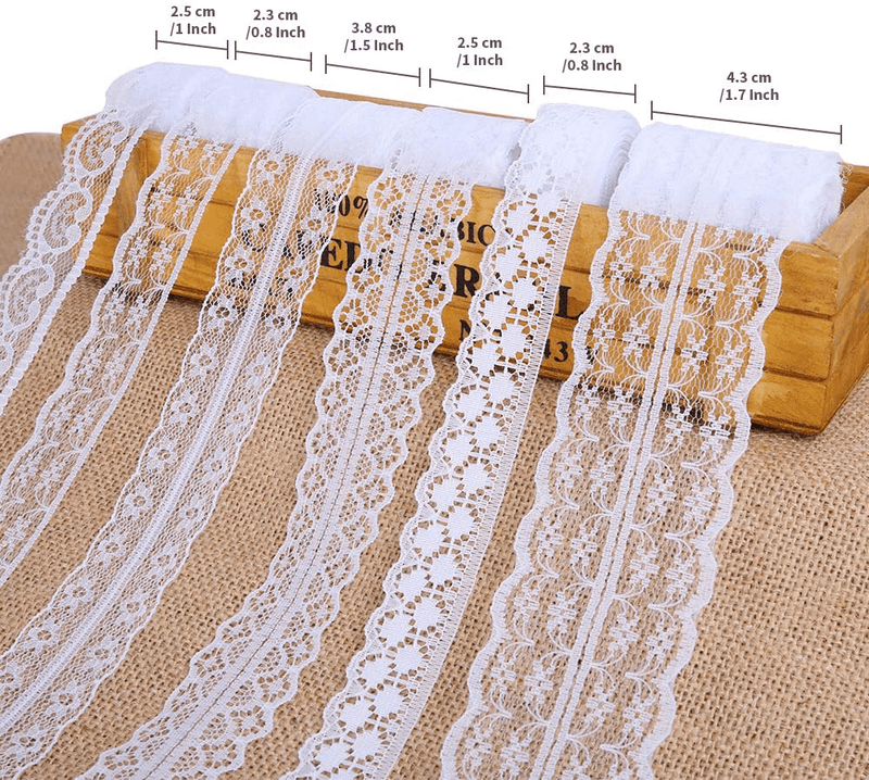 59 Yards Lace Ribbon, LEOBRO 18 Roll(3.28 Yard Each) White Lace Trim, Floral Lace Fabric, Cream Lace Trim Ribbon, Crafting Lace for Sewing, Gift Wrap, Bridal Shower Wedding Decoration, DIY Art Crafts Arts & Entertainment > Hobbies & Creative Arts > Arts & Crafts KOL DEALS   