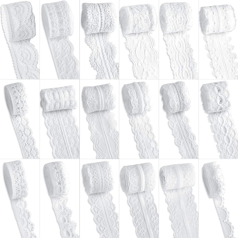 59 Yards Lace Ribbon, LEOBRO 18 Roll(3.28 Yard Each) White Lace Trim, Floral Lace Fabric, Cream Lace Trim Ribbon, Crafting Lace for Sewing, Gift Wrap, Bridal Shower Wedding Decoration, DIY Art Crafts Arts & Entertainment > Hobbies & Creative Arts > Arts & Crafts KOL DEALS Default Title  