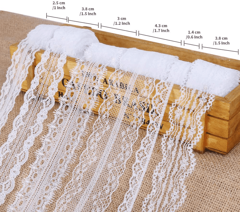 59 Yards Lace Ribbon, LEOBRO 18 Roll(3.28 Yard Each) White Lace Trim, Floral Lace Fabric, Cream Lace Trim Ribbon, Crafting Lace for Sewing, Gift Wrap, Bridal Shower Wedding Decoration, DIY Art Crafts Arts & Entertainment > Hobbies & Creative Arts > Arts & Crafts KOL DEALS   