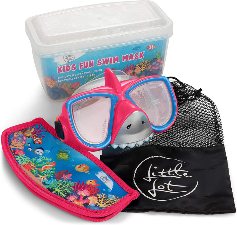 Little Lot Kids Goggles for Swimming 4-7 - Kids Snorkel Mask Pool Goggles with Nose Cover - Kids Swim Mask Glasses for Swimming under Water with Nose Cover - Dog and Shark Snorkel Mask for Kids
