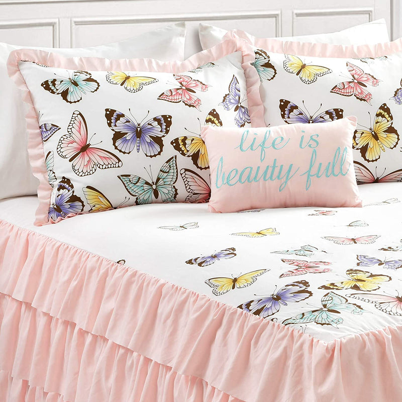 Lush Decor Pink Flutter Butterfly 4-Piece Bedspread Set, Cute Comforter (Full) Home & Garden > Linens & Bedding > Bedding > Quilts & Comforters Triangle Home Fashions   