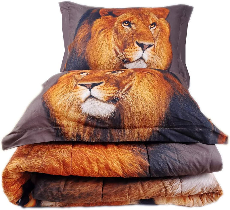 HIG 3D Bedding Set 2 Piece Twin Size Lion Head Animal Print Comforter Set with One Matching Pillow Sham - Box Stitched Quilted Duvet - General for Men and Women Especially for Children (P27,Twin) Home & Garden > Linens & Bedding > Bedding > Quilts & Comforters HOMECHOICE   